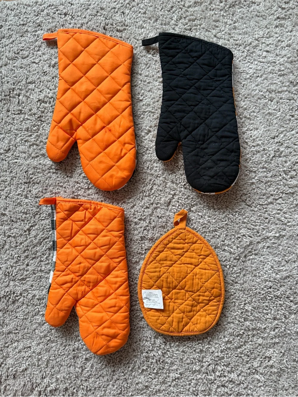 Halloween / Fall Oven Mitt and Towel Set - Orange Black Buffalo Check